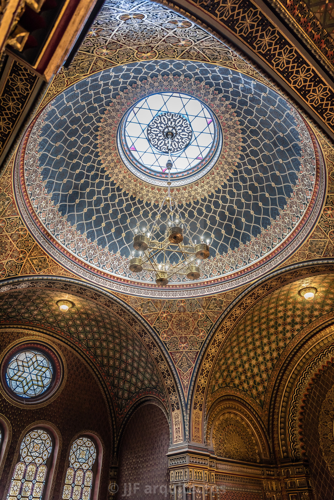 "Interior view of the dome of the Spanish Synagogue of Prague" stock image