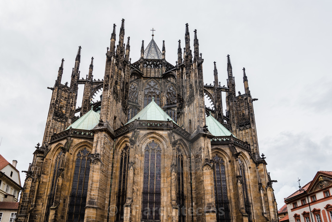 "Outdoor view of St. Vitus Cathedral in Prague" stock image