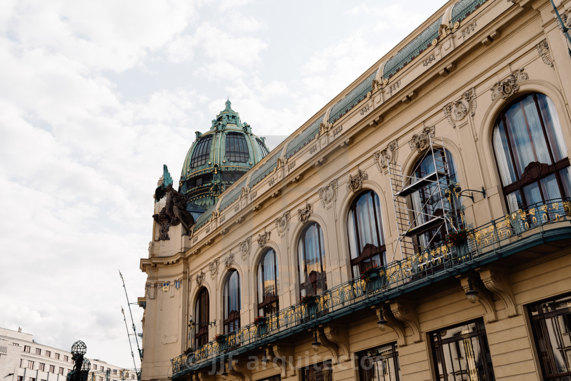 "Municipal House building in Prague against sk" stock image