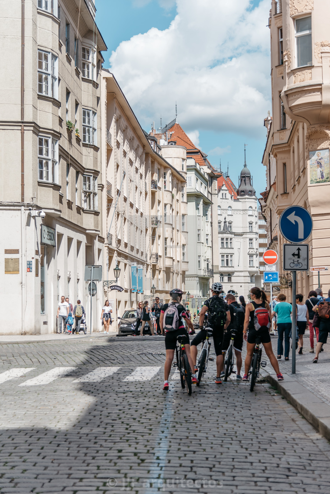 "Cyclists in street in Prague" stock image