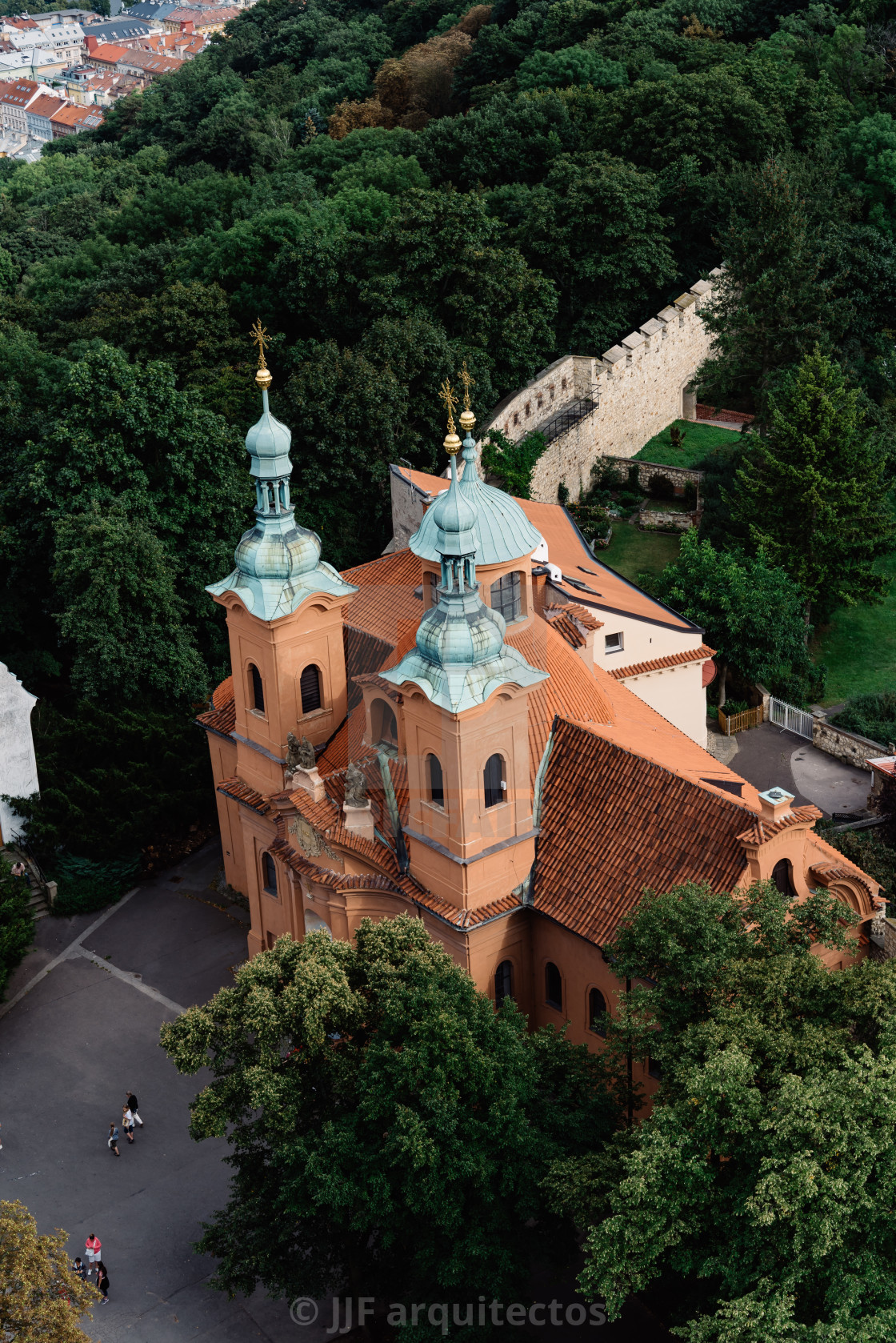 "Aerial view of St Lawrence Church in Prague" stock image