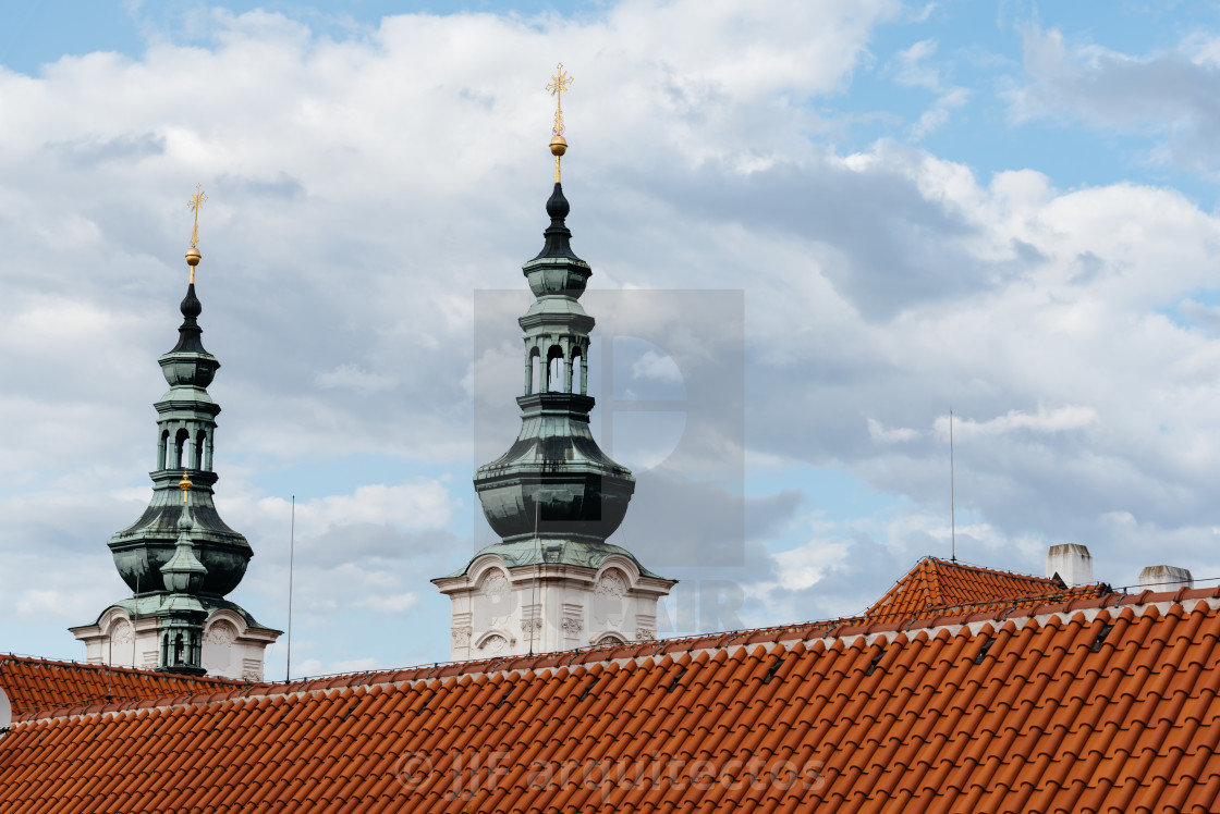 "Spires and roof of Strahov Monastery in Prague" stock image