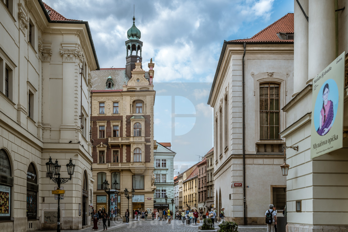 "Red tram in the street of Prague" stock image