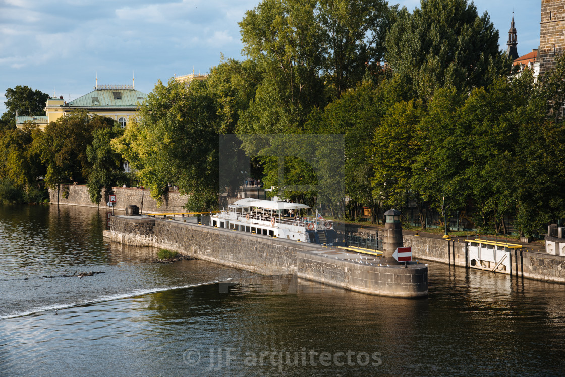 "Riverside of Vltava River in Prague" stock image