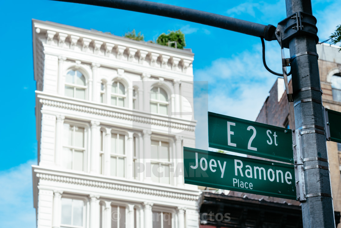 "Joey Ramone Place road sign in East Village of New York" stock image