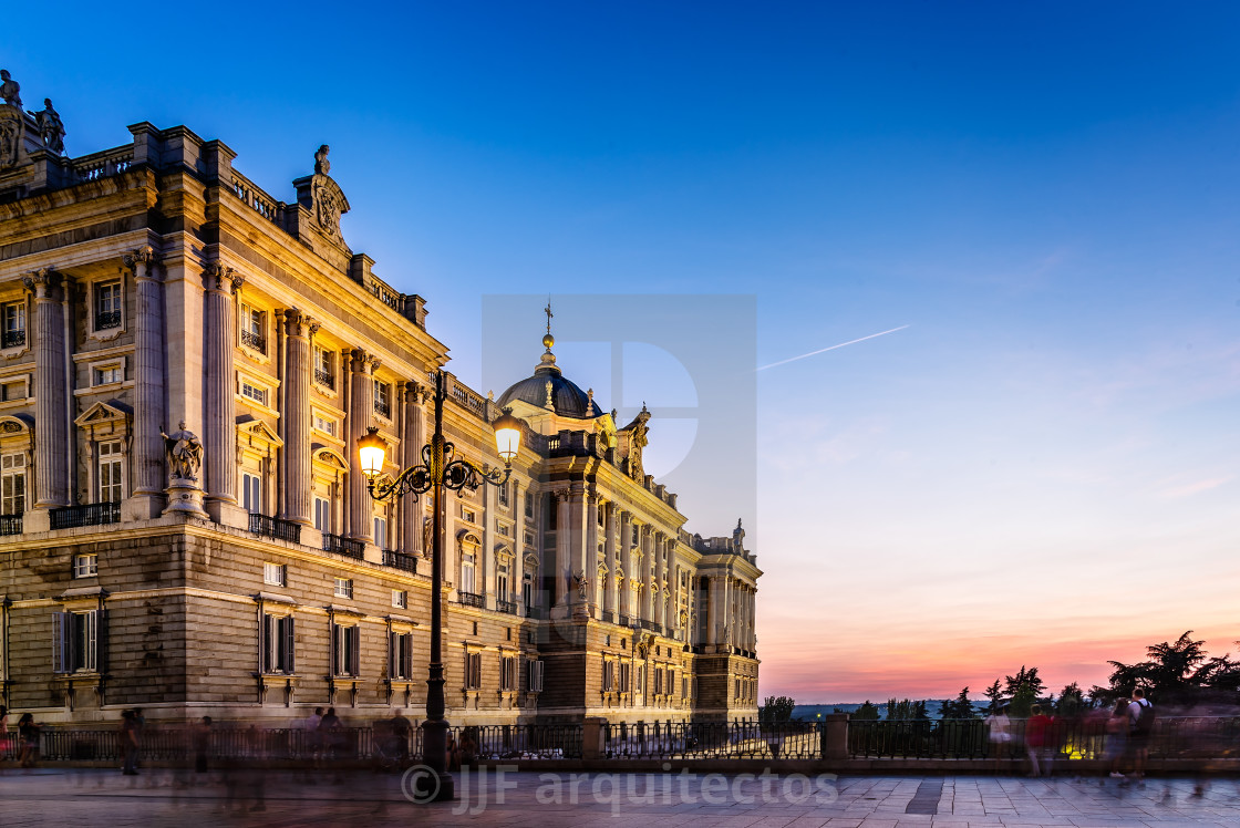 "Royal Palace in Madrid, Spain, at sunset" stock image