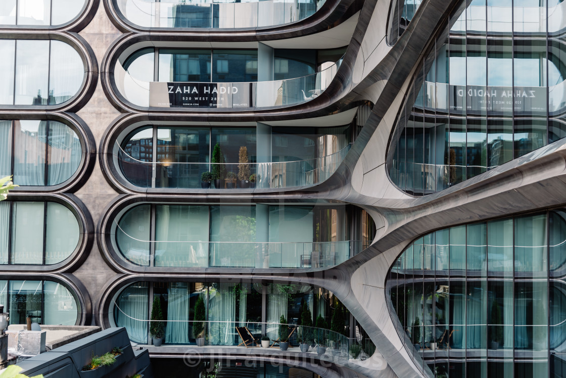 "Modern residential building designed by Zaha Hadid in New York" stock image