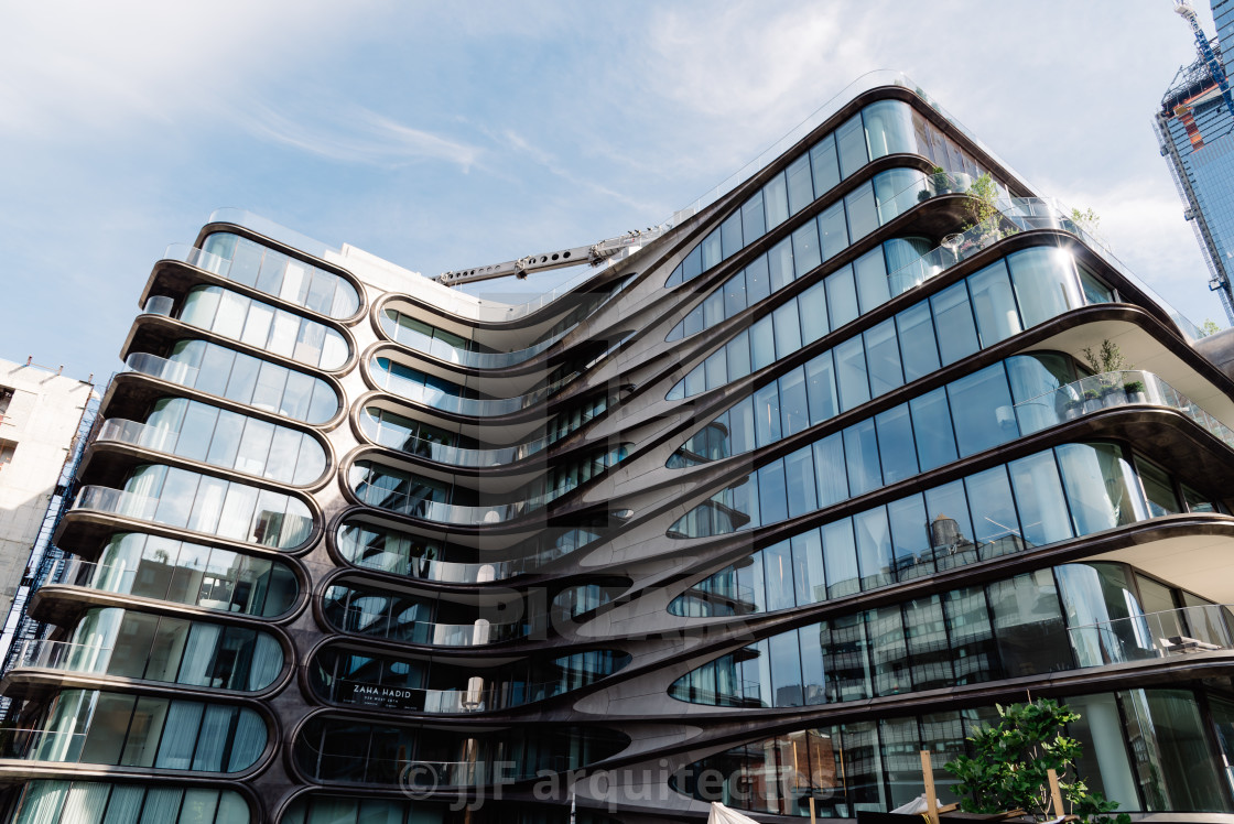 "Modern residential building designed by Zaha Hadid in New York" stock image