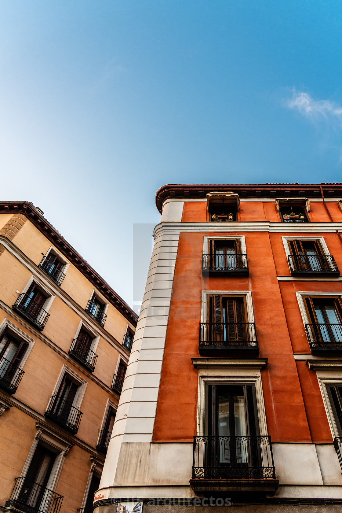 "Colorful old buildings in Madrid, Spain" stock image