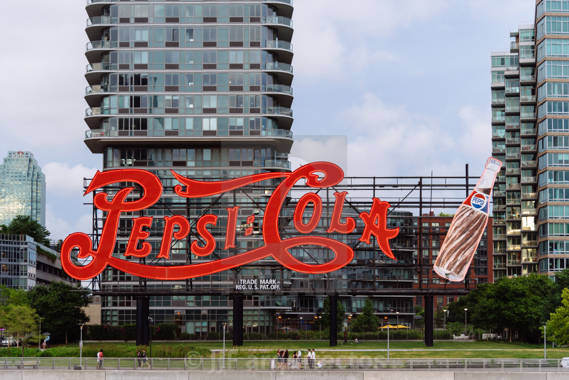 "Pepsi Cola sign at Gantry Plaza State Park in Queens" stock image