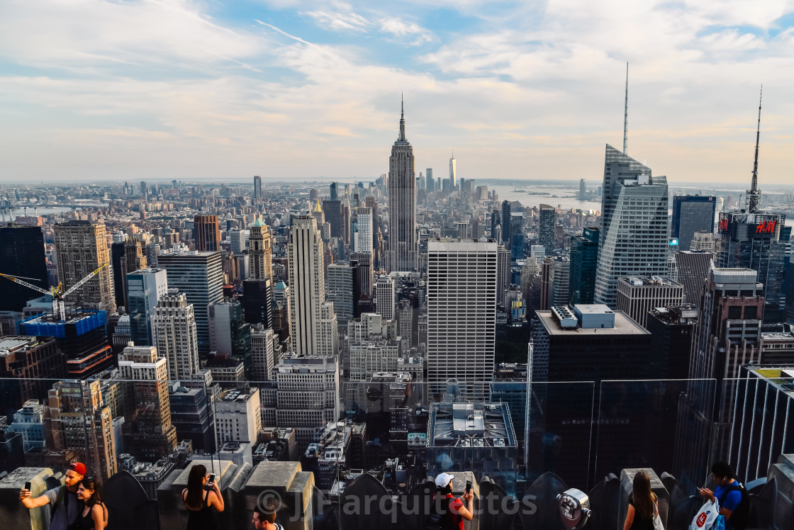 "Tourists enjoying aerial view of New York City" stock image