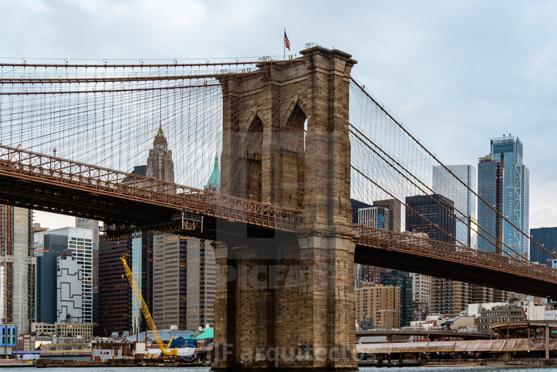 "Brooklyn Bridge and Skyline of New York" stock image