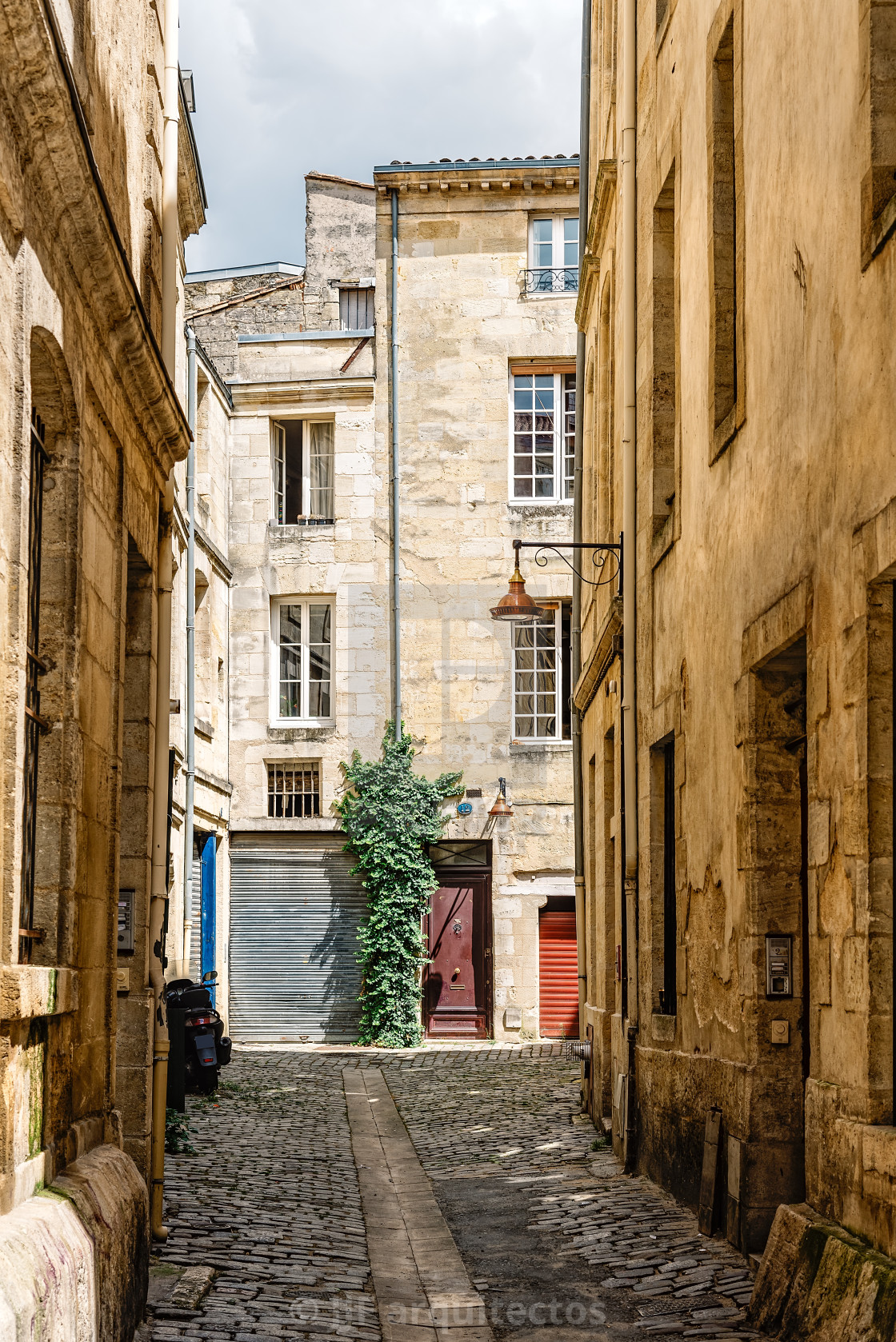 "Narrow street in historic city centre of Bordeaux" stock image