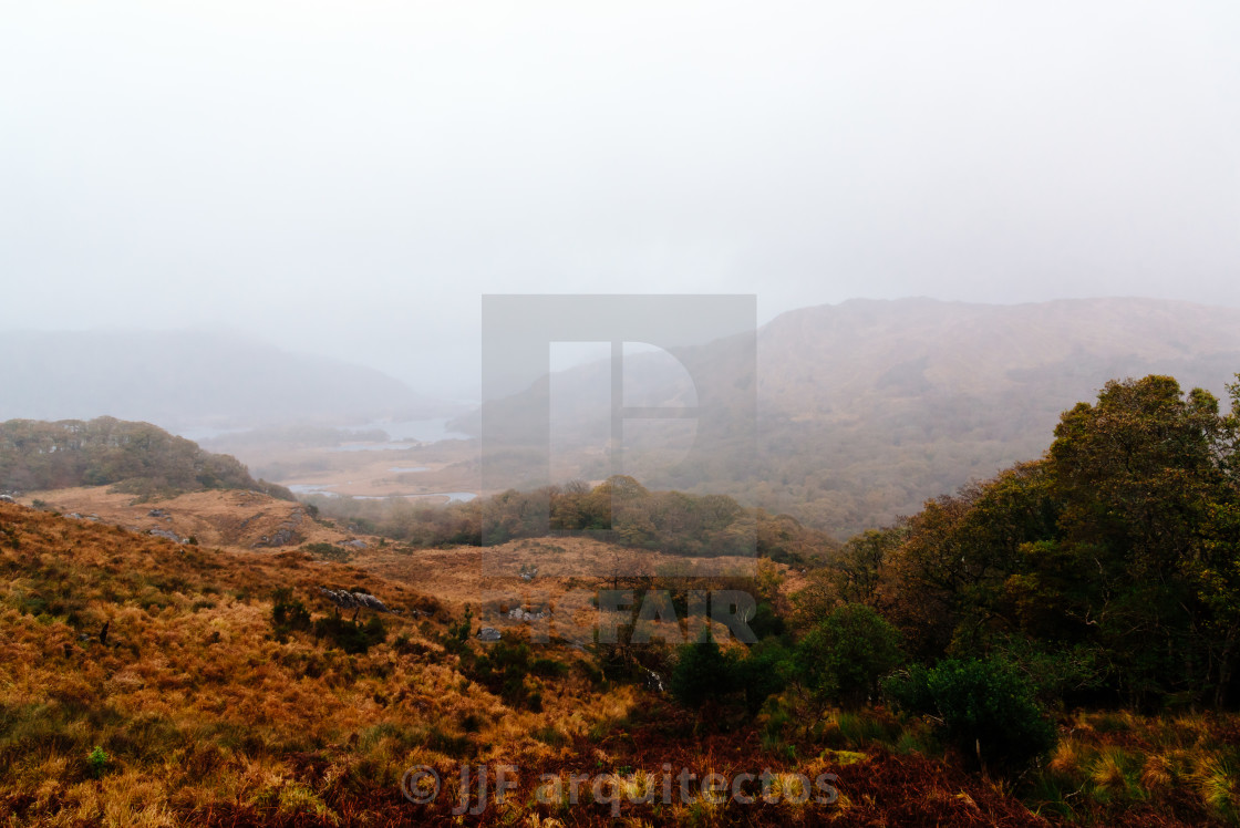 "Misty landscape at Autumn time in Ireland" stock image