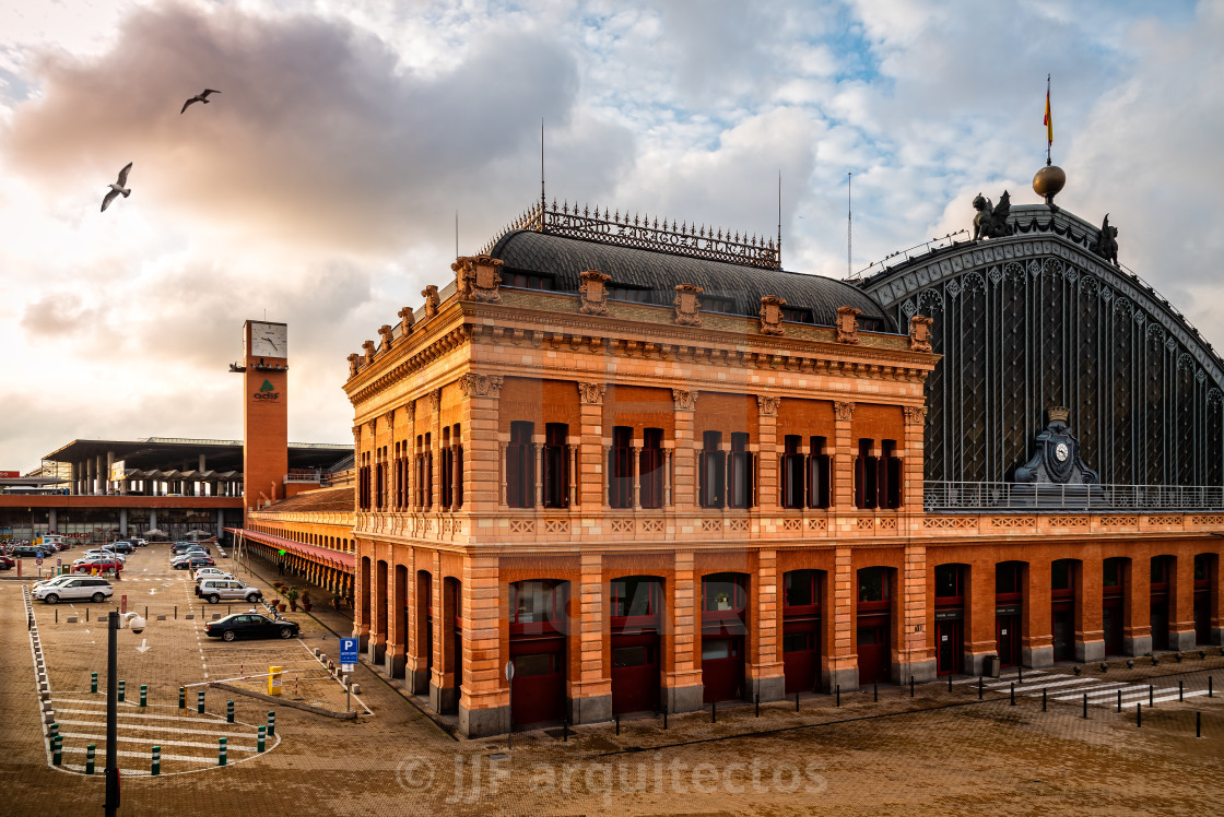 "Atocha Railway Station of Madrid at sunrise" stock image