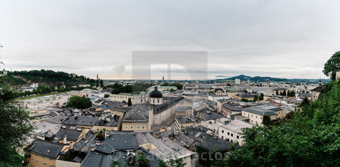 "Cityscape of Salzburg from Kapuzinerberg Hill, Austria" stock image