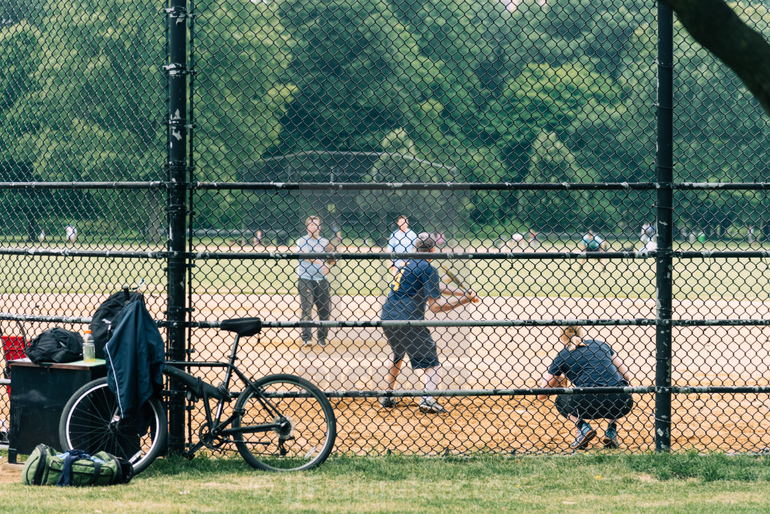 "People playing softball in Central Park, NYC" stock image