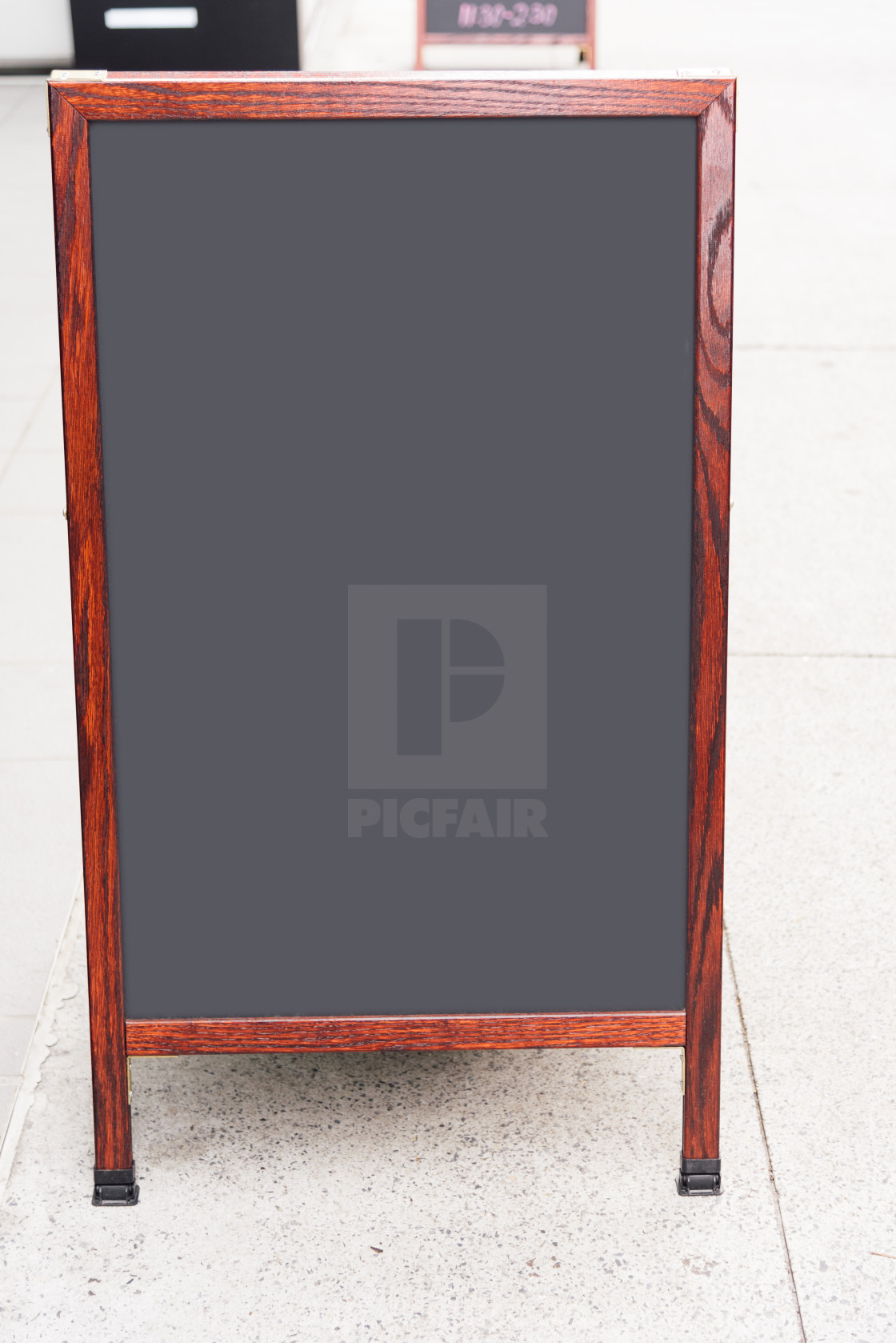 "Blank chalk board street stand mockup, retro" stock image