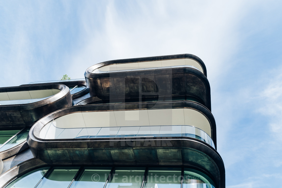 "Modern residential building designed by Zaha Hadid in New York" stock image