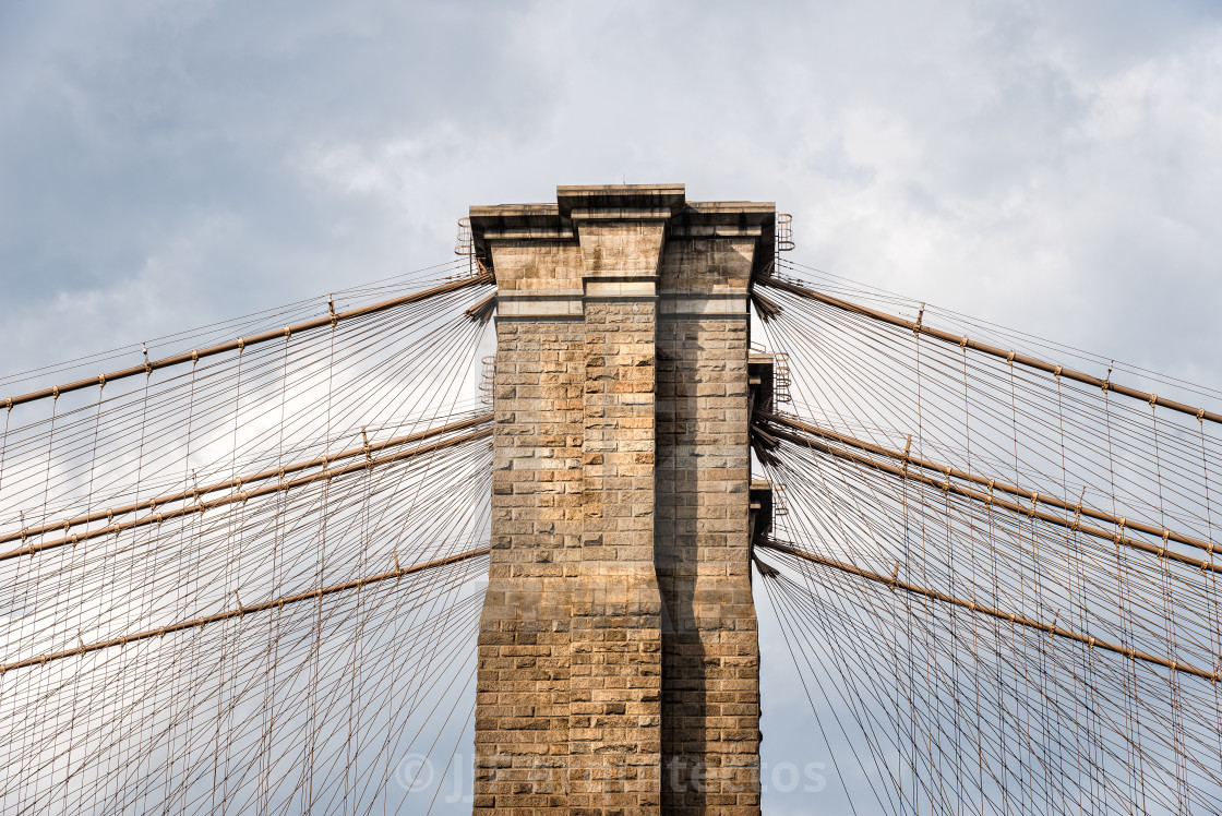 "Low angle view of Brooklyn Bridge in New York" stock image