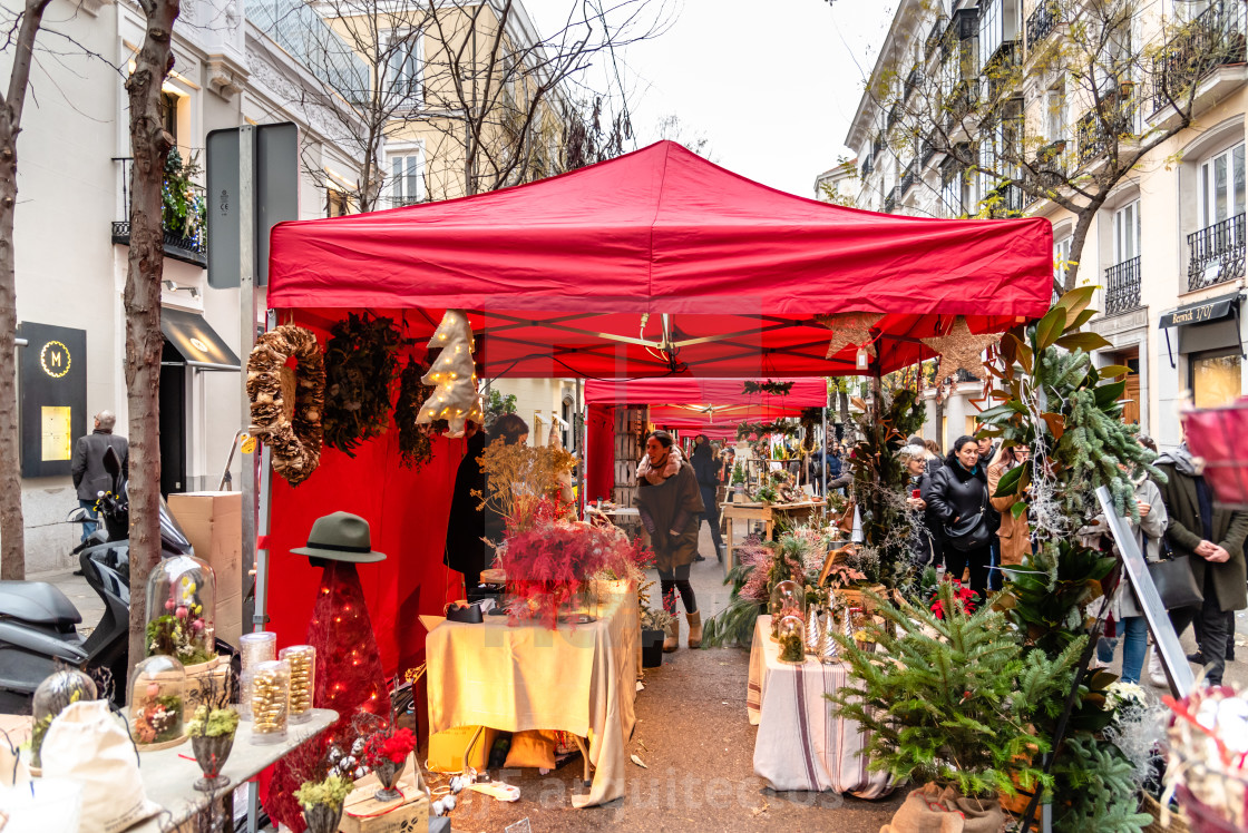 "Colorful decorations on Christmas market in Madrid" stock image