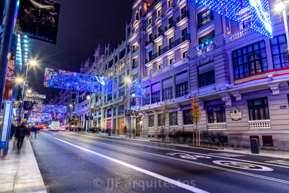 "Gran Via of Madrid illuminated at Christmas" stock image