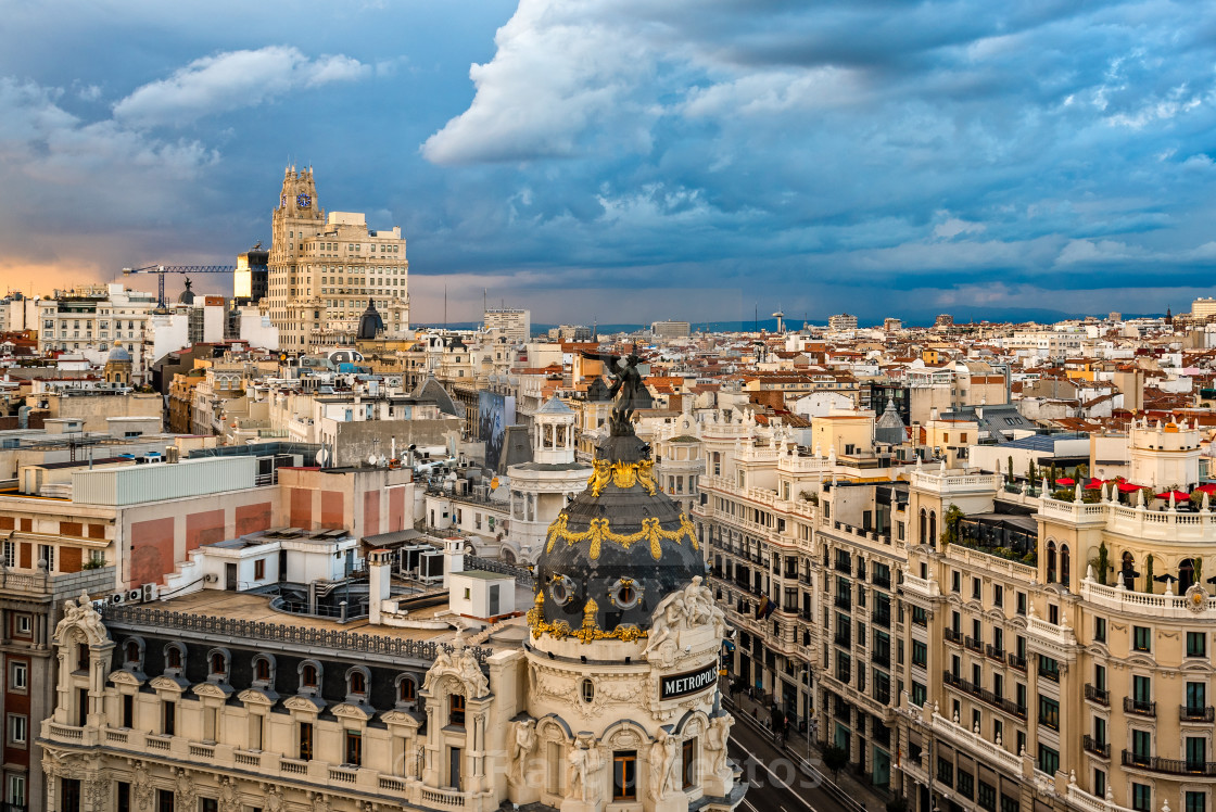 "Skyline of Madrid from Circulo de Bellas Artes rooftop" stock image