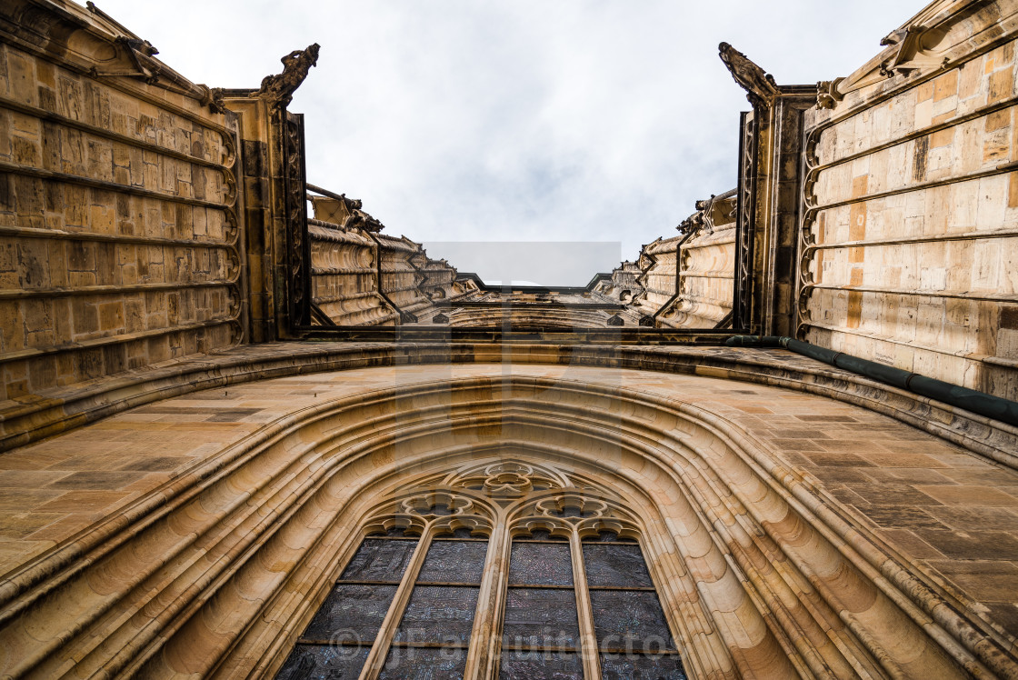 "Looking up window of Cathedral of Prague" stock image