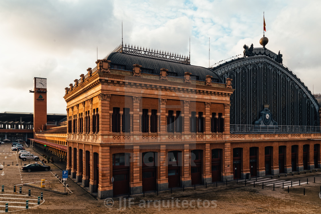 "Atocha Railway Station of Madrid at sunrise" stock image