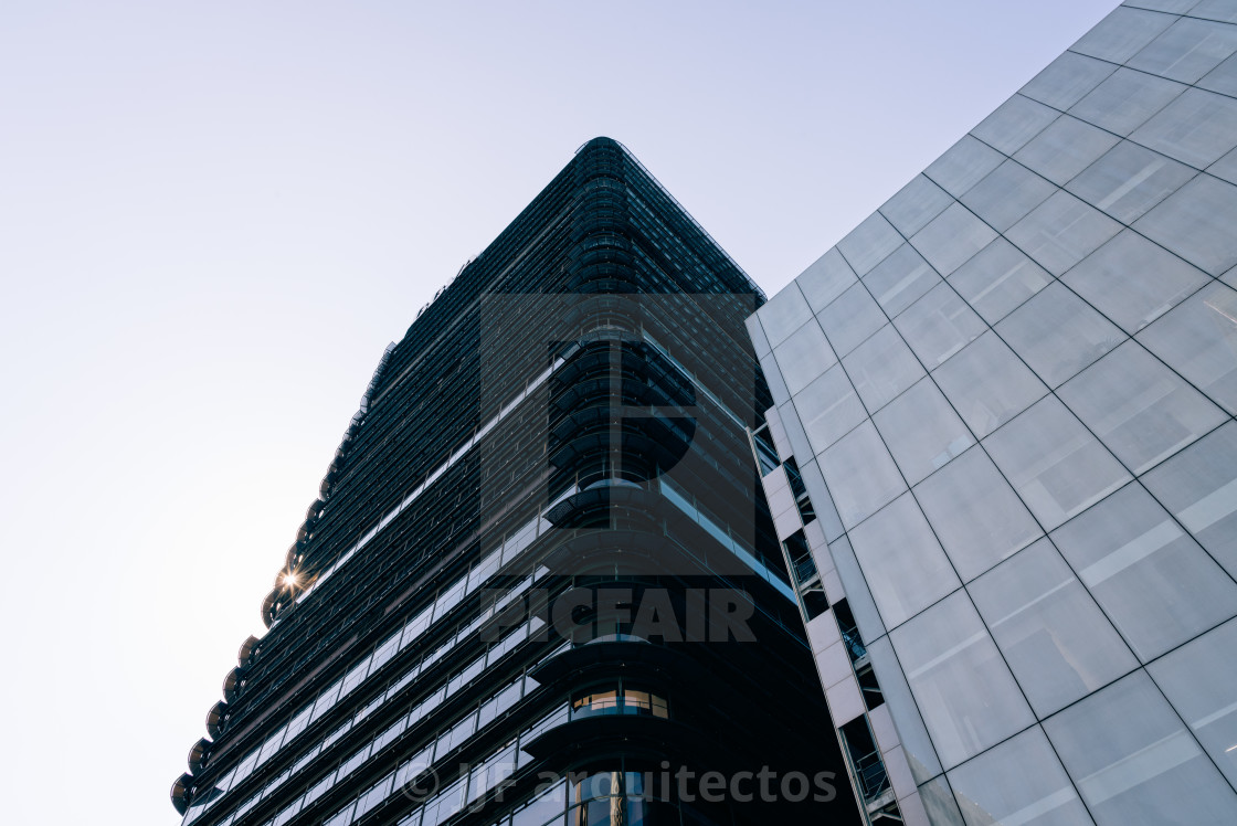 "BBVA skyscraper in Financial District of Madrid" stock image