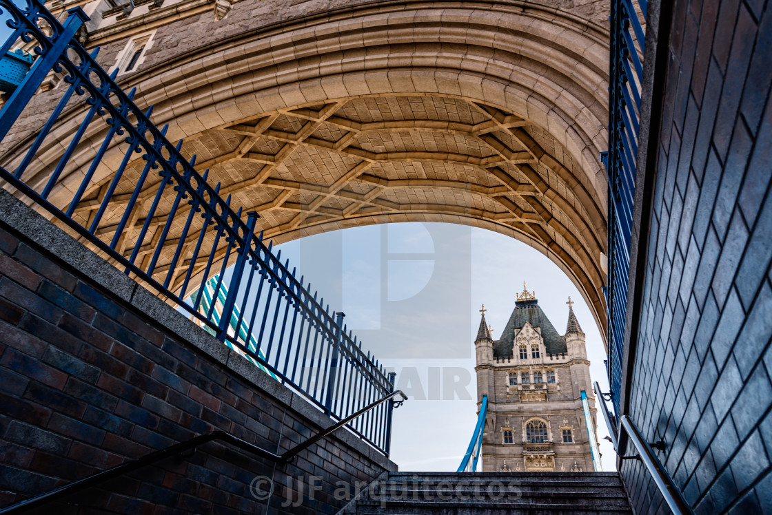 "Low angle view of Tower Bridge in London" stock image