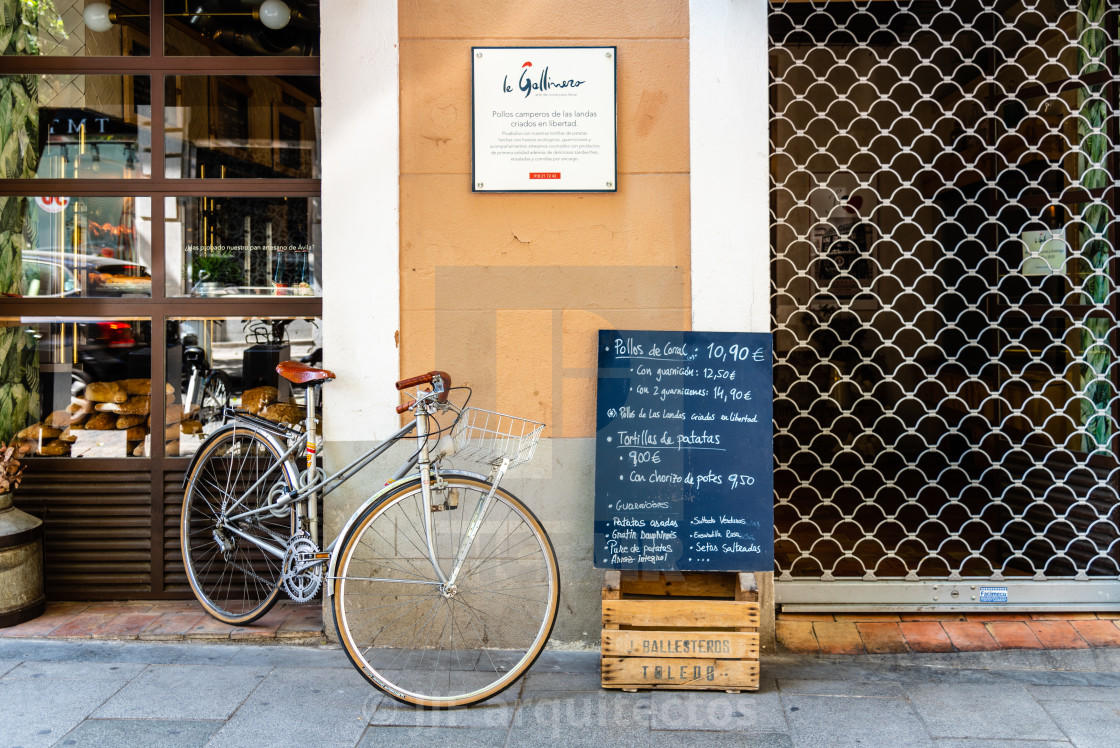 "Vintage restaurant shop window in Malasana district in Madrid" stock image