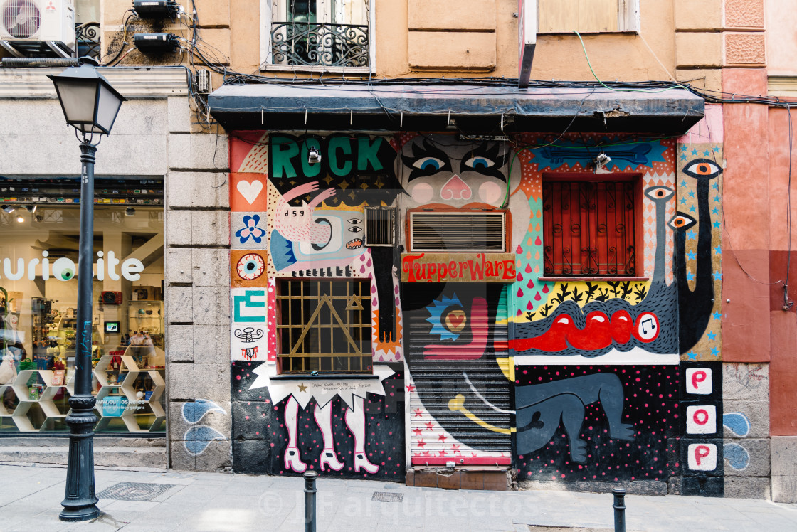 "Colorful storefront in Malasana district in Madrid" stock image