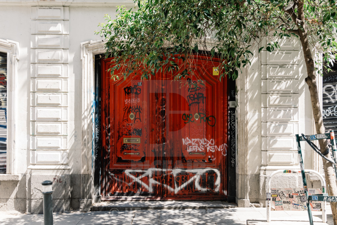 "Colorful storefront in Malasana district in Madrid" stock image