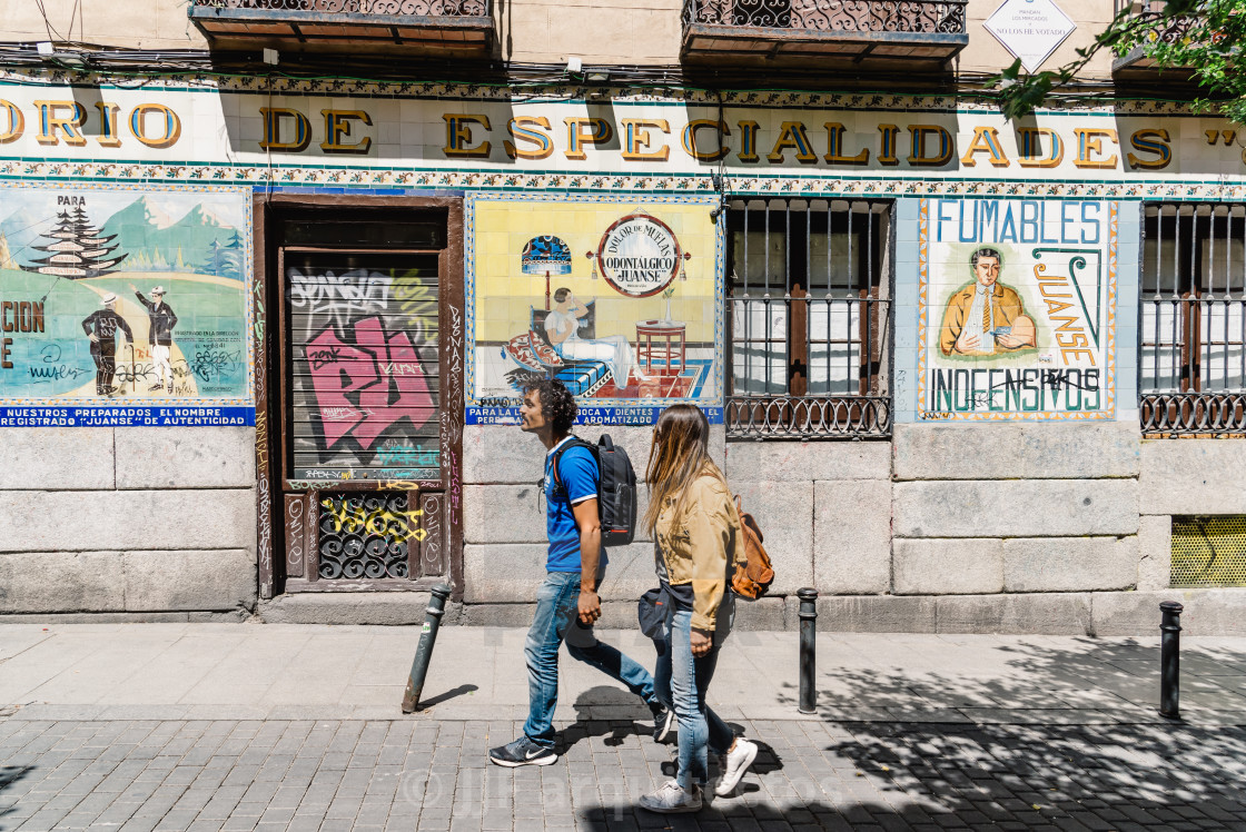 "Vintage storefront in Malasana district in Madrid" stock image