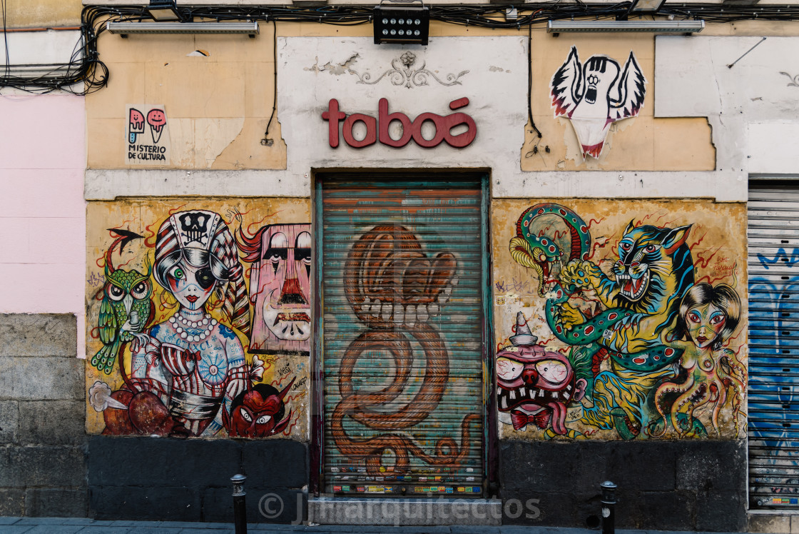 "Colorful storefront in Malasana district in Madrid" stock image