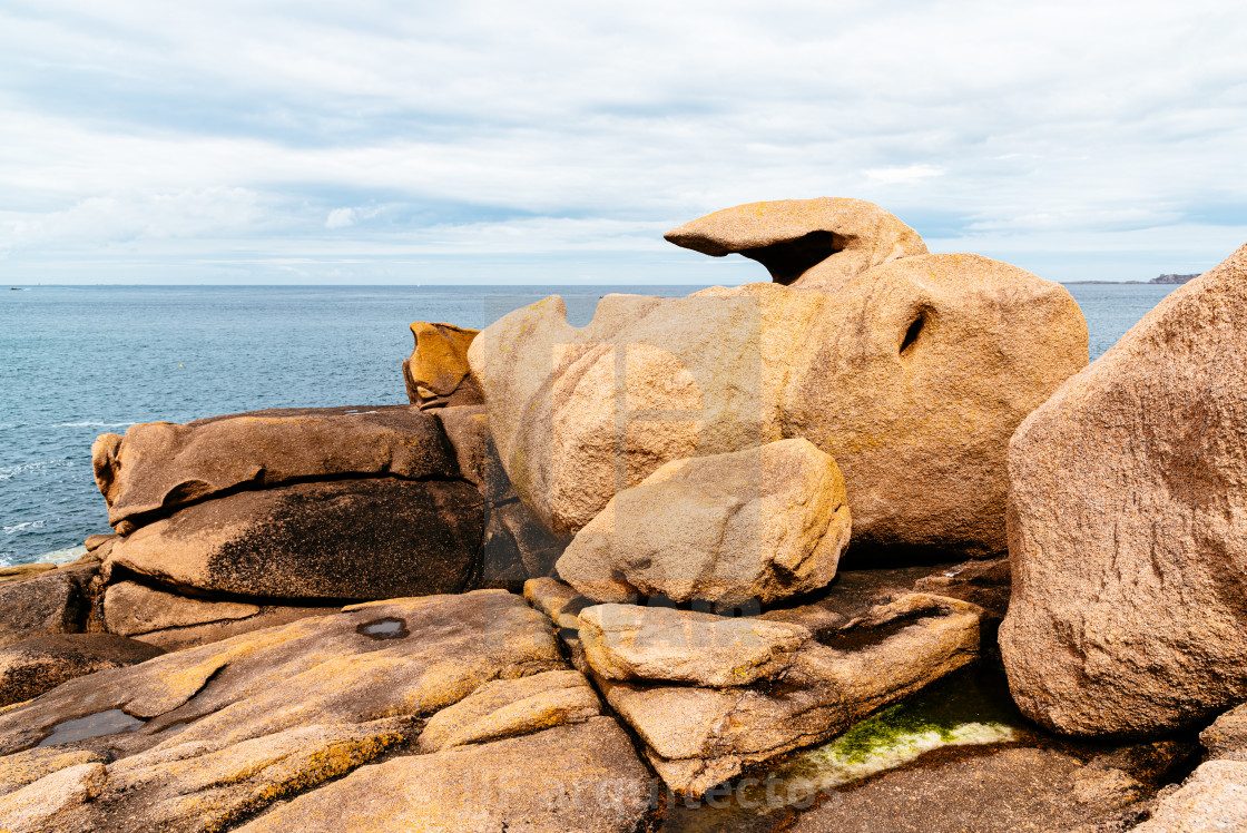 "Rock formations in Pink Granite Coast, France" stock image