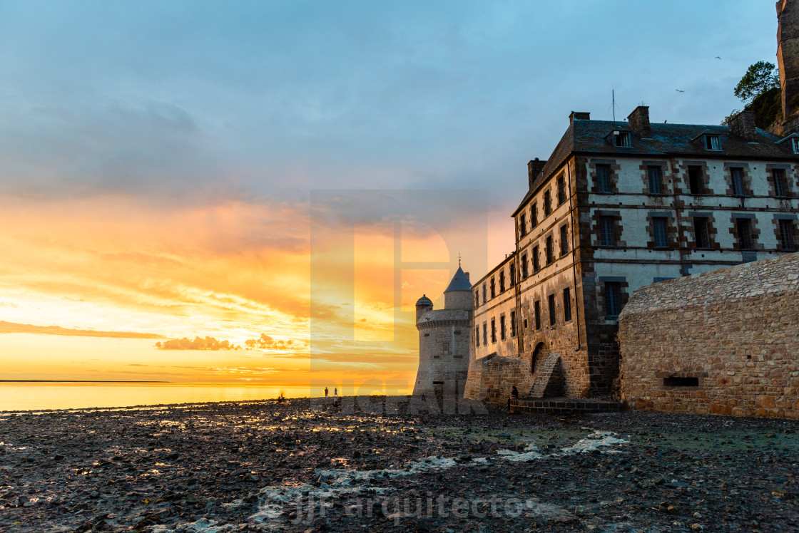 "Dramatic sunset on Mont Saint Michel, Brittany" stock image