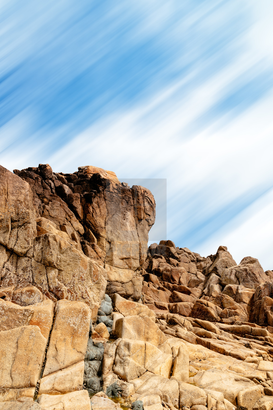 "Rock formation against sky in Sillon de Talbert area" stock image