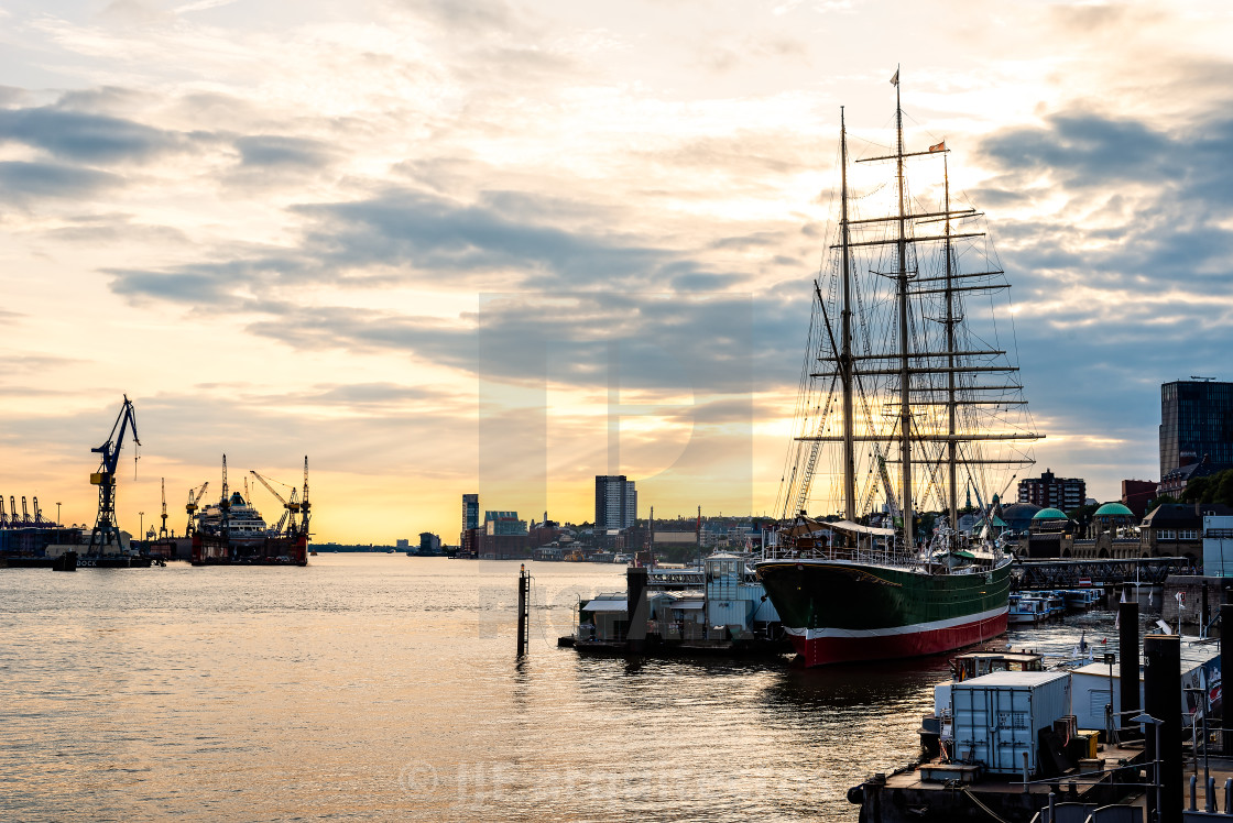 "Stunning sunset in the port of Hamburg" stock image