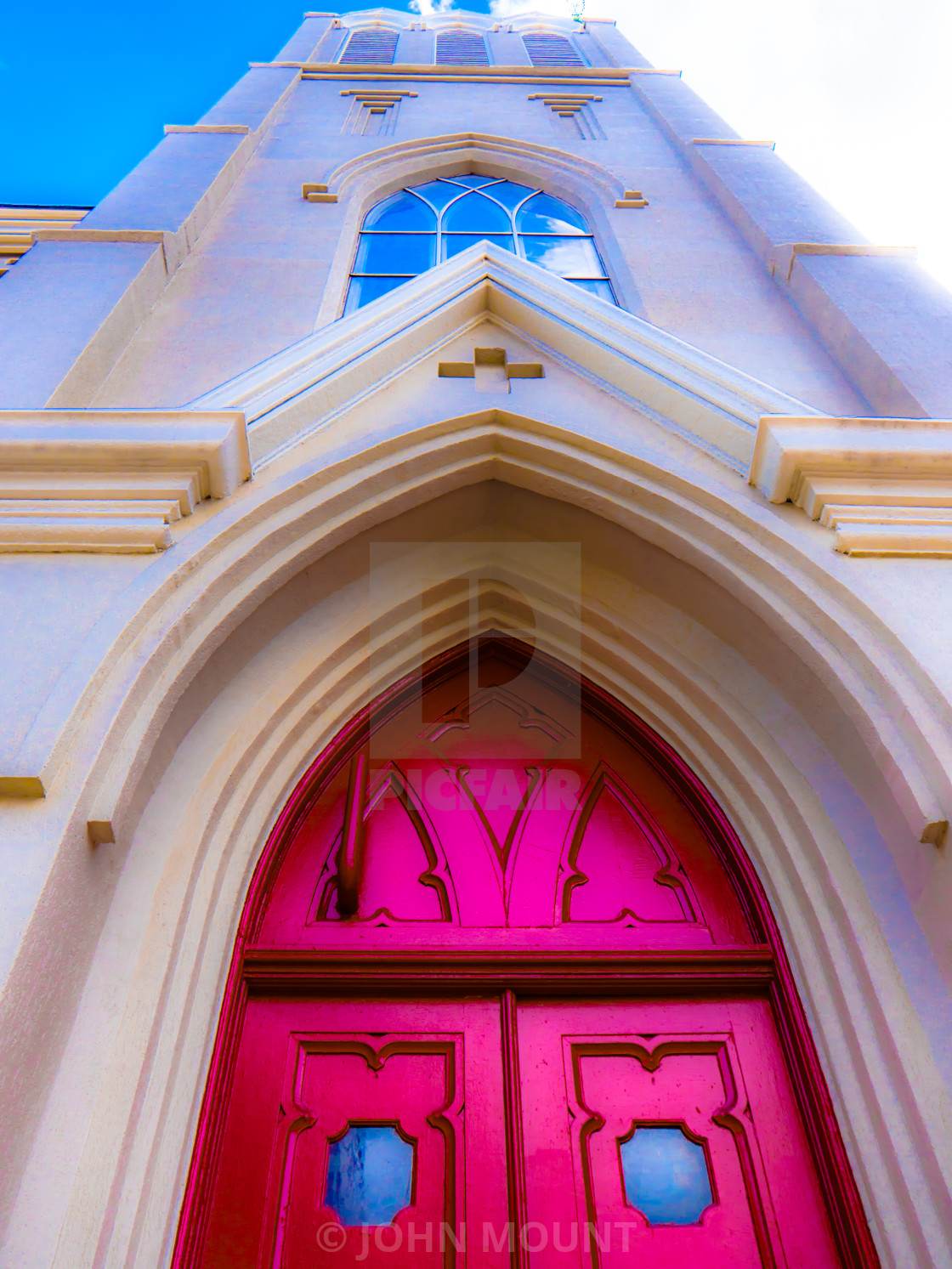 "CHURCH FRONT LOOKING UP TO STEEPLE" by JOHN MOUNT - $25.10 "CHURCH FRONT LOOKING UP TO STEEPLE" stock image