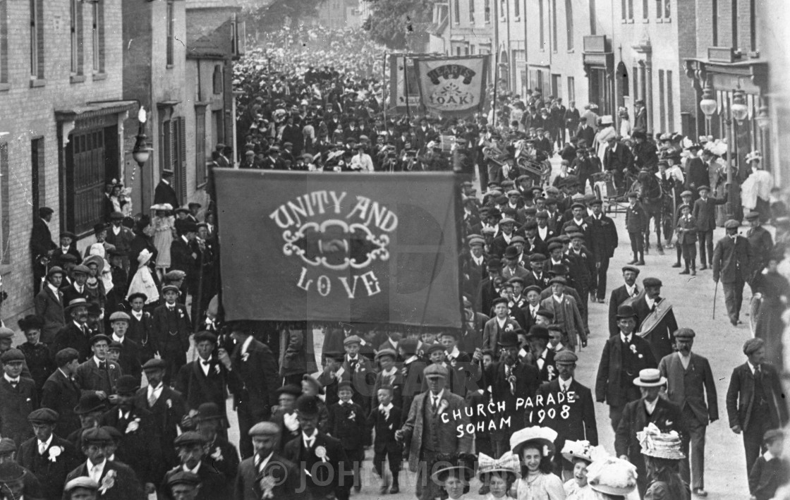 "Unity and Love Church Parade - Soham 1908" by JOHN MOUNT - £20.00 "Unity and Love Church Parade - Soham 1908" stock image