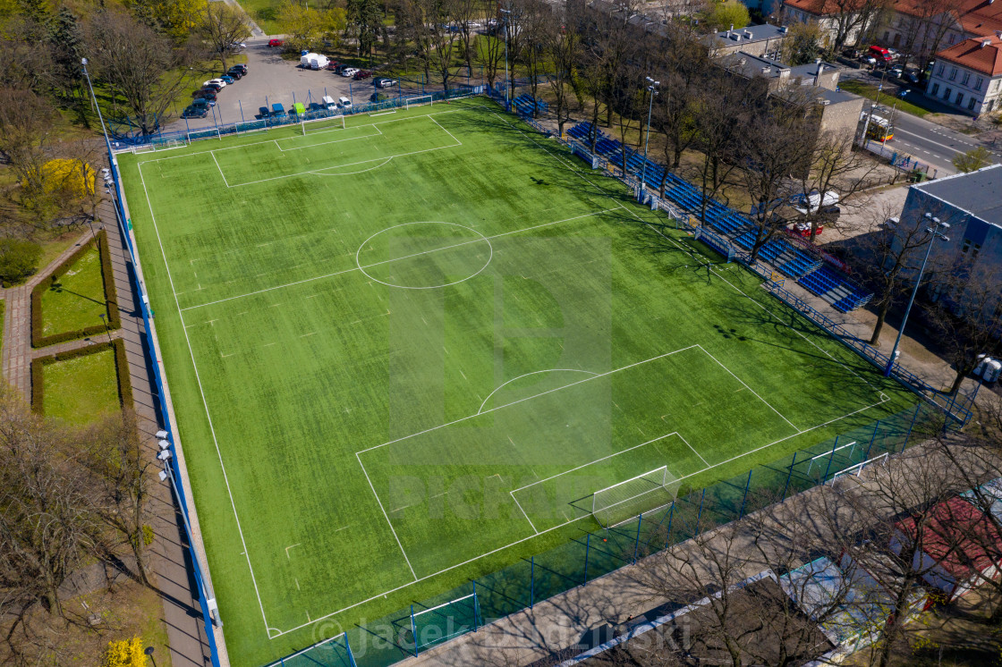 Aerial View Of A Football Field Captured By Drone License