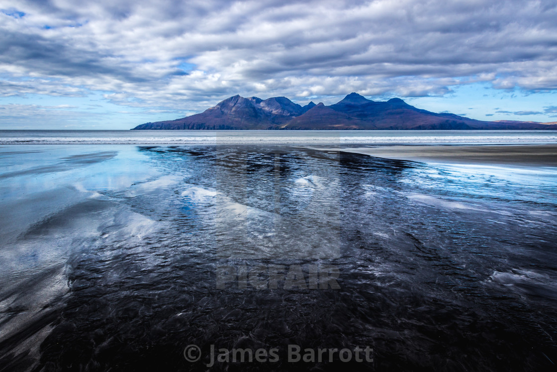 "Laig beach and the Rum Cuillin." stock image