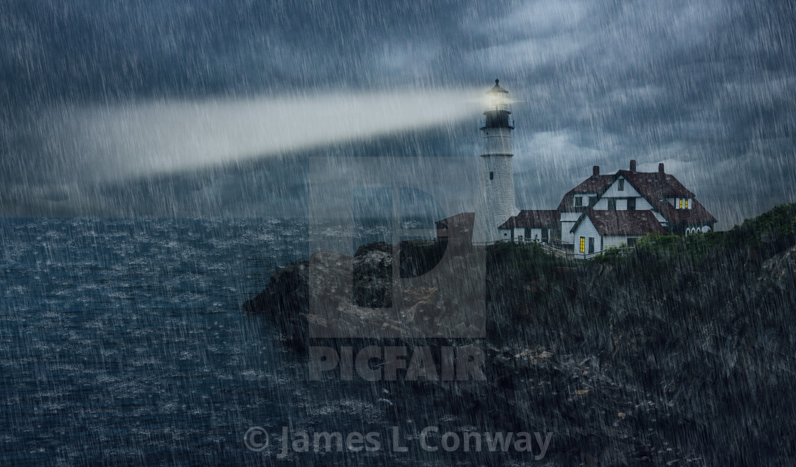 "Lighthouse at night in rainstorm" by James L. Conway - $15.14 "Lighthouse at night in rainstorm" stock image