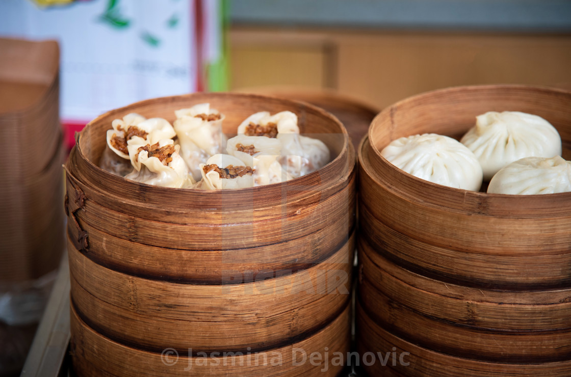 Fresh Dim Sum In Bamboo Steamer On Chinese Food Street License Download Or Print For 9 99 Photos Picfair