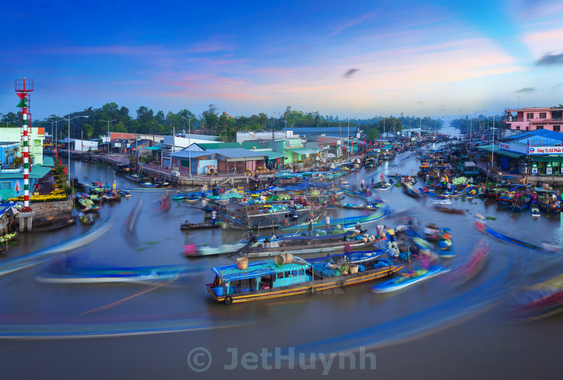 "floating market at the early morning" stock image