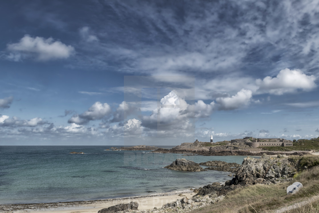 "View of Mannez Lighthouse Alderney" stock image