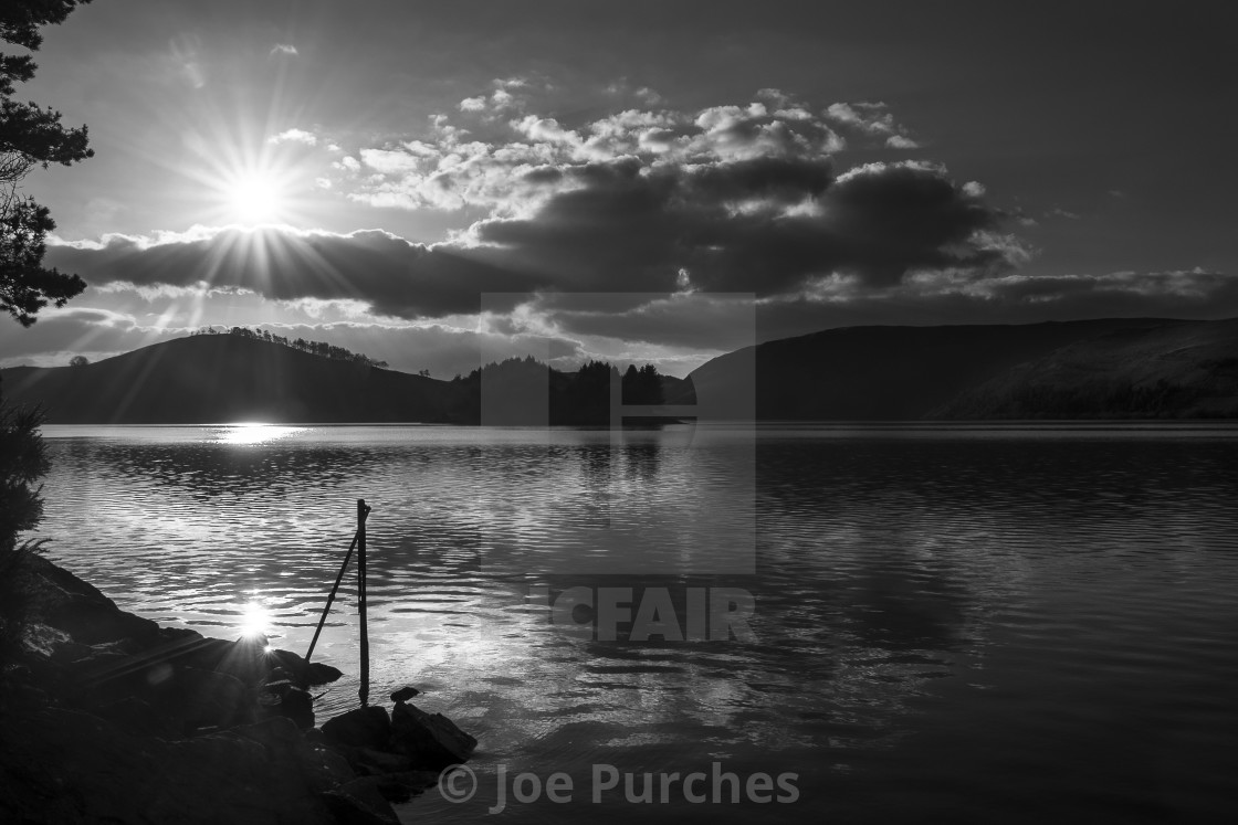 "Late afternoon sun over the Llyn Clywedog" stock image