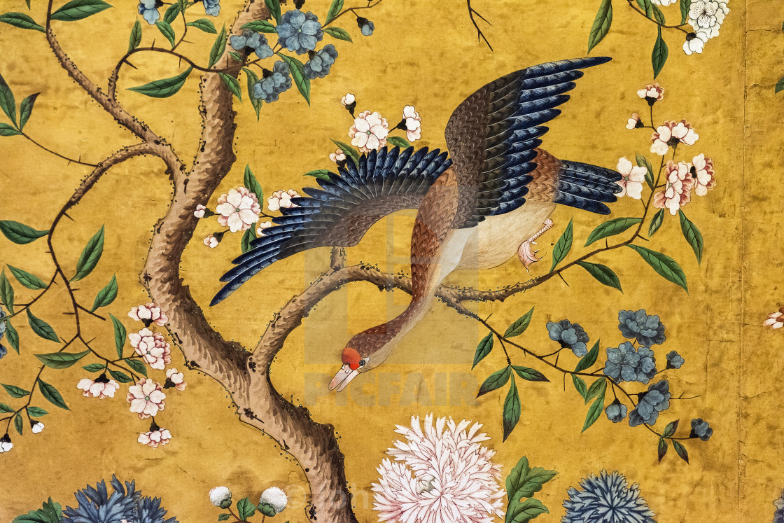 Antique Hand Painted Chinese Wallpaper License Download Or
